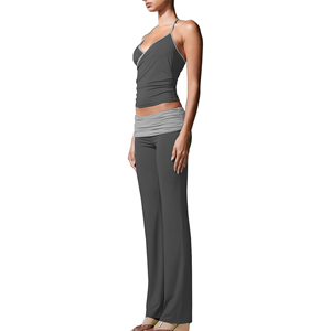 Nuevo Diseño, Conjunto de Top Deportivo Sin Mangas de Spandex/Poliéster y Pantalones Acampanados de Cintura Alta para Mujer - Product Image 5