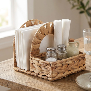 Porte-serviettes en jacinthe d'eau style ferme avec salière et poivrière intégrées, distributeur de serviettes sur pied fabriqué au Vietnam - Product Image 3