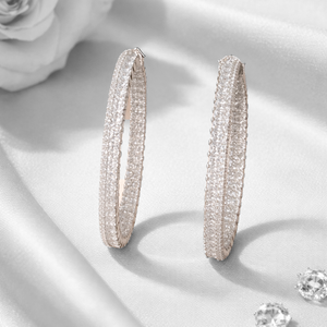 Boucles d'oreilles créoles inversées en argent sterling 925 de qualité supérieure pour femme avec sertissage pavé, élégantes, pour mariage et fiançailles - Product Image 2