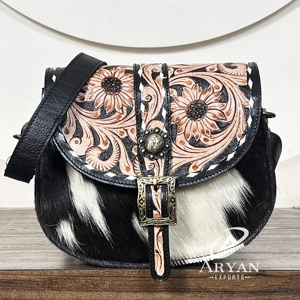 Sacs bandoulière en cuir de vachette véritable 2026, style vintage, ornés de motifs floraux, sacs à main occidentaux pour femmes - Product Image 1