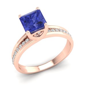 Bague REYES en or rose 14 carats avec pierre précieuse tanzanite taille princesse de 1,25 carat, qualité supérieure, certifiée IGI, bijoux fins pour femmes - Product Image 2