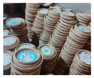 ตะกร้าเก็บของหวายธรรมชาติทรงกลม ศิลปะพื้นบ้าน เป็นมิตรกับสิ่งแวดล้อม วางซ้อนกันได้ ถาดอเนกประสงค์สำหรับตกแต่ง - Product Image 1