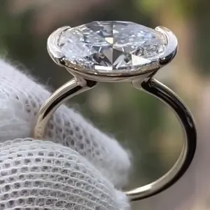 Round Brilliant Cut Moissanite Gold Plated <b>925</b> Sterling <b>Silver</b> Open Prong Setting Minimalist Unisex Engagement <b>Ring</b> - Product Image 2