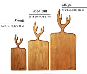 Planche à découper en bois d'acacia de forme rectangulaire personnalisée avec poignée en forme de corne, épaisseur 1,5 cm, compatible lave-vaisselle, disponible en stock - Product Image 1