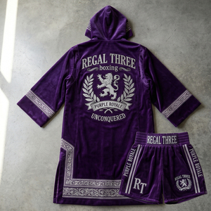 Robe de boxe en velours OEM, tenue d'arts martiaux personnalisée, robe d'entraînement pour boxeur, robe de champion d'arts martiaux 100% polyester, unisexe - Product Image 1