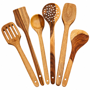 Ensemble de spatules en bois d'acacia au design vintage, cuillères de cuisine en teck antiadhésives à long manche, ustensiles de cuisine résistants à la chaleur, vente en gros - Product Image 6