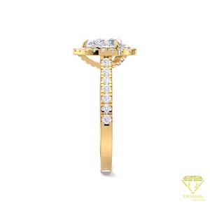Bague de fiançailles en or jaune avec halo de diamants ovales cultivés en laboratoire, pavée, pour mariage, promesse ou anniversaire, pour femme - Product Image 2