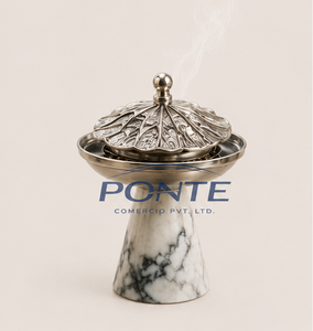 Natural Marble Incense Burner With Metal Lid Elegant Antique Style Bakhoor Burner For <b>Home</b> Fragrance Premium Silver Plated - Product Image 3