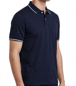 <b>Mens</b> Short Sleeve Polo <b>Shirt</b> <b>Navy</b> <b>Blue</b> Contrast Trim Collar Casual Regular Fit Top - Product Image 4