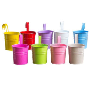 Large Metal Iron <b>Hanging</b> Planters Multicolor Flower <b>Pots</b> Balcony Garden Railing Planter, <b>Fence</b> <b>Hanging</b> Metal Bucket - Product Image 3