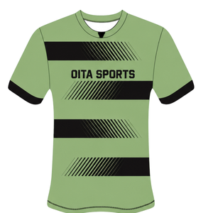 Conjunto de Pantalones Cortos y Camiseta de Rugby Verde Salvia y Negro, Manga Corta, Cuello Redondo, Uniforme de Equipo a Rayas, Ropa Deportiva Transpirable Personalizada para Entrenamiento - Product Image 3