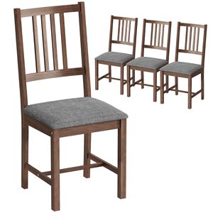 Set di 4 Sedie da Cucina Imbottite con Gambe in Legno di Gomma e Schienale a Doghe, Grigio - Product Image 2