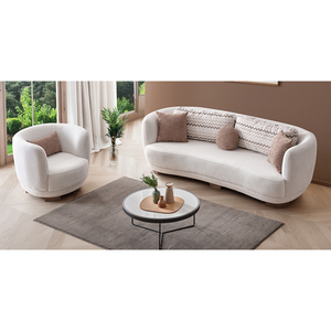 Modern Boucle Fabric Convertible Three <b>Seat</b> Chesterfield <b>Sofa</b> Curved Arms Wooden Legs Foam Filled Cushion Back <b>for</b> Living Room - Product Image 3
