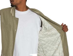 Veste universitaire en laine sur mesure de haute qualité, grande taille, col mandarin, manches en cuir, pour hommes - Product Image 4