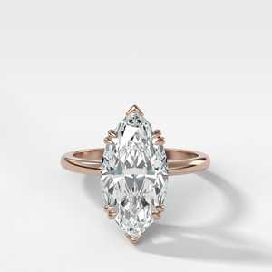 Anillos de compromiso de diamantes 4Ctw de oro macizo de 14K, con corte marquesa, cultivados en laboratorio, de doble punta, solitario estilo catedral, minimalista, para propuesta, con bandas de 1.8mm - Product Image 5