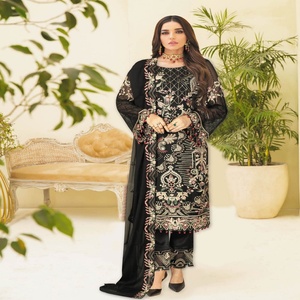 Ramsha Nayab ชุดซาริผ้าชิฟฟ่อน3ชิ้นหรูหราตราปากีสถานชุดทางการดั้งเดิมชุดเดรสสำหรับงานปาร์ตี้เย็บเครื่องประดับสำหรับผู้หญิง - Product Image 5