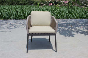 Contemporary Outdoor Dining Set with Teak <b>Table</b> and Rope Chairs for <b>Garden</b> Use - Product Image 2