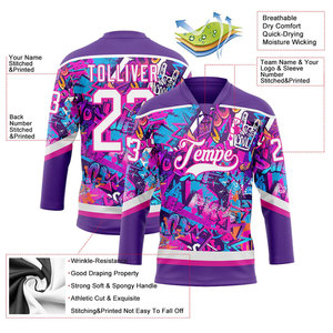 Maillot de hockey sur glace personnalisé, col en V, impression sublimée, évacuation de l'humidité, unisexe adulte, manches trois quarts, vêtements de sport d'hiver - Product Image 5