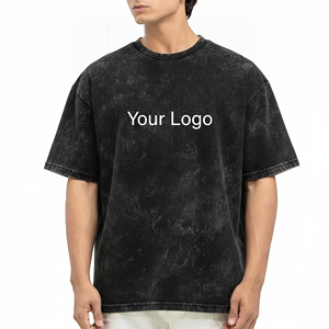เสื้อยืดคอตตอนเจอร์ซีย์ทรงหลวมสไตล์ไฮสตรีทขายดี ล้างสีแบบแอซิดวอช สำหรับผู้ชาย พิมพ์โลโก้แบบ DTG ระบายอากาศได้ดี - Product Image 4