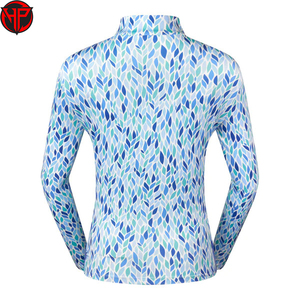 Haut de sport de golf imprimé à manches longues pour femme, col zippé respirant à motif floral, personnalisable avec logo ODM, en nylon, pour tenue d'équipe - Product Image 5