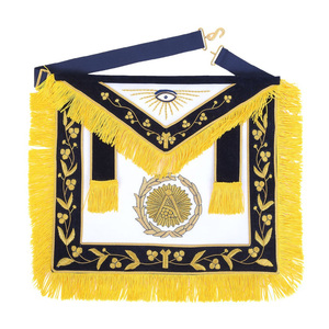 Grand Master Masonic <b>Apron</b> Black <b>White</b> Gold Fringe Tassels Embroidered Wreath Adjustable Belt Custom Lodge Regalia - Product Image 1