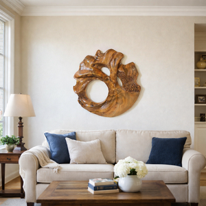Sculpture murale artisanale en bois naturel Luxali, design Art Déco, écologique, décoration de salon, plantes/fleurs - Product Image 1