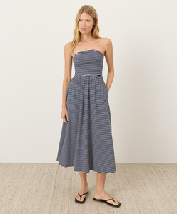 Robe bustier décontractée en coton rayé pour femme avec taille élastique et taille naturelle – Parfaite pour un look décontracté - Product Image 2