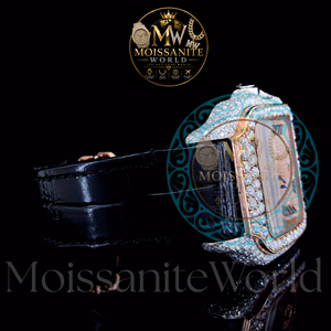 Montre carrée en moissanite, montre-bracelet à quartz, boîtier en acier inoxydable, verre en cristal, calendrier analogique, étanche, diamant en moissanite VVS - Product Image 4