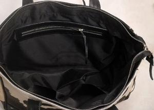 Cowhide Leather Tote <b>Bag</b> With Black White Print And <b>Studs</b> Fashion Shoulder Handbag For Women Wholesale Rate Cowhide <b>Bag</b> - Product Image 6
