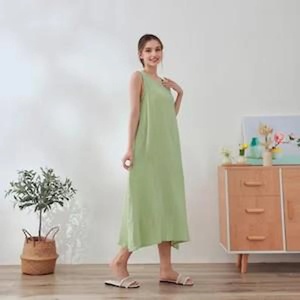 Robe en coton biologique, robe d'été sans manches, robe midi, robe en gaze légère et douce, vêtements de maison, robe en coton naturel - Product Image 2