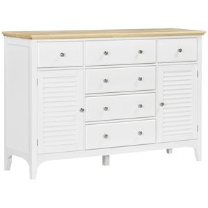 "Handmade White Rubber Wood Top <b>Sideboard</b> Buffet Cabinet with <b>Storage</b> Drawers & Adjustable Shelves" - Product Image 1