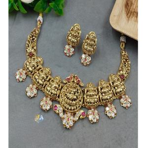 Hermoso Juego de Collar y Aretes Chapados en Oro de Alta Calidad, Estilo Rajwadi, para Mujer, Tradicional para Bodas y Compromisos - Product Image 1