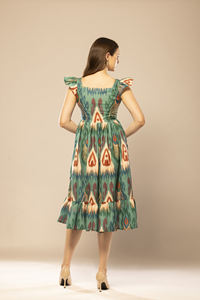 Durable Quality Green Abstract Printed Fit & Flare <b>Dress</b> with Unique Design Printed for Women Wedding Party and Daily Wear - Product Image 4