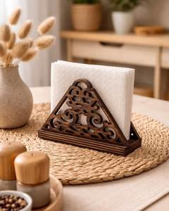Carved wooden napkin holder intricate design tissue stand dining table decor artisan handcrafted premium home accessory item - Product Image 6