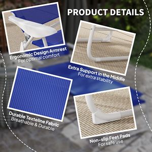 Blue Folding Chaise Lounge 4-Position <b>Reclining</b> Back Armrests Outdoor Sun Tanning Chair with Removable Pillow - Product Image 5