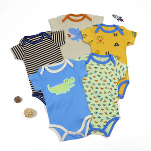 Vêtements pour bébé de 0 à 24 mois, barboteuses à manches courtes d'été, cinq pièces côtelées, vêtements pour bébé de 0 à 1 an, barboteuse imprimée - Product Image 3