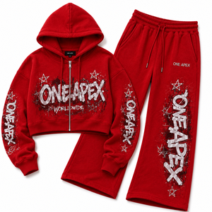 ชุดเซ็ตฮู้ดดี้ซิปครอป ONE APEX ผ้าฟลีซแห้งเร็ว ทรงโอเวอร์ไซส์สำหรับผู้หญิง กางเกงขายาวผ้าฝ้ายทรงกว้าง ลายกราฟฟิตี้ สไตล์สตรีทแวร์ สำหรับฤดูหนาว - Product Image 3