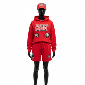 Women Hoodie Short Set Heavy Cotton Fleece Warm Streetwear Custom Embroidery <b>Patch</b> Logo 100% Cotton Hoodie Shorts Set for Women - Product Image 6