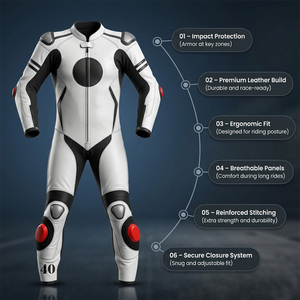 Traje de Motociclismo Profesional de Cuero para Carreras, con Protección CE, Personalizable OEM/ODM, de Alto Rendimiento, para Verano/Invierno - Product Image 4