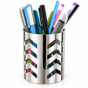 Porte-stylo de luxe nordique en laiton doré, motif géométrique chevron découpé, organisateur de bureau, rangement de papeterie - Product Image 3