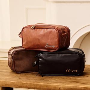 Custom Handheld Genuine Leather Toiletry Bag Vintage <b>Travel</b> Dopp <b>Kit</b> Men Waterproof Shaving Cosmetic Wash Bag LYG-0145 - Product Image 3