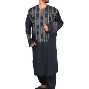 Vestido Afgano para Hombre en Azul Pizarra con Hilo Dorado, Mezcla de Algodón de Alta Calidad, Corte Elegante, Vestido Tradicional Afgano para Hombre - Product Image 2