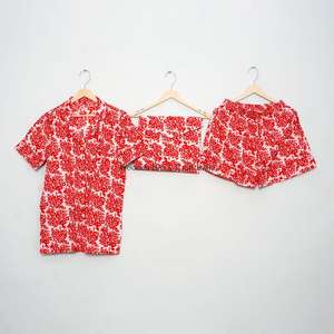 Ensemble de pyjama élégant en coton 100% imprimé au bloc, motif floral, fait main, respirant, à manches courtes, pour femmes, idéal pour l'été indien. - Product Image 1