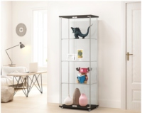 Vitrine cubique classique en verre trempé 5 mm finition noyer poli, étagère réglable à 4 niveaux, étagère de présentation pour la maison