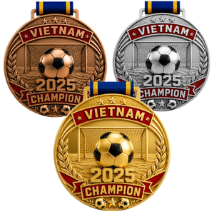 Médailles de football Champion du Vietnam en alliage de zinc gravées Or Argent Bronze – Récompenses sportives durables pour le football - Product Image 1