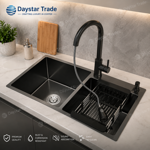 Daystar Tarde Modern Double Bowl Undermount Kitchen Sink Two Hole <b>Brushed</b> Finish Eco-Friendly SUS304 Stainless Steel Easy Clean - Product Image 3