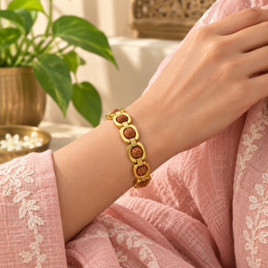 Bracelet chaîne Rudraksha en laiton plaqué or SOULWISE, bijoux religieux unisexe, style bouddhiste, design à maillons, cadeau - Product Image 6
