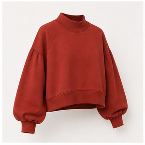 Custom Scarlet Red Womens Mock Neck Sweatshirt <b>Balloon</b> Sleeve Cropped Pullover WSS-0014 - Product Image 4