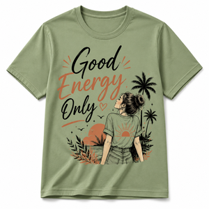 เสื้อยืดคอกลมแขนสั้นผู้หญิง Good Energy Only พิมพ์ลายดิจิทัล ผ้าฝ้ายเจอร์ซีย์ 100% สไตล์ลำลองสำหรับฤดูใบไม้ผลิและฤดูร้อน - Product Image 1
