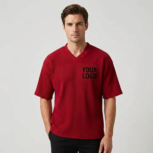 Pull côtelé à col en V pour homme, manches courtes, tricoté, avec logo personnalisé, style streetwear décontracté, vente en gros, fournisseur B2B USA - Product Image 1